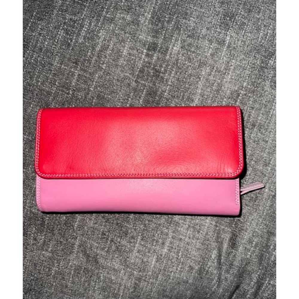 MYWALIT Genuine Leather Vera Pelle Pink red and Gray Wallet